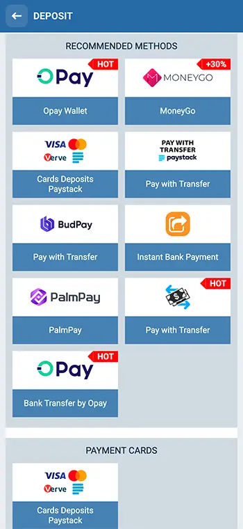 Step 4: Choose deposit option