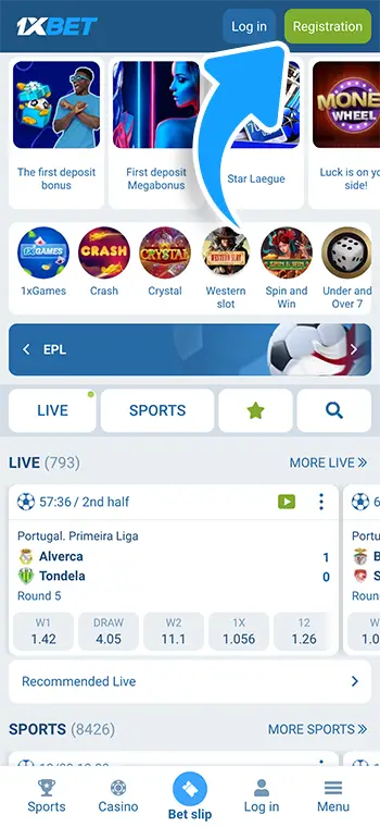 1xBet registration step 2: Click Registration button